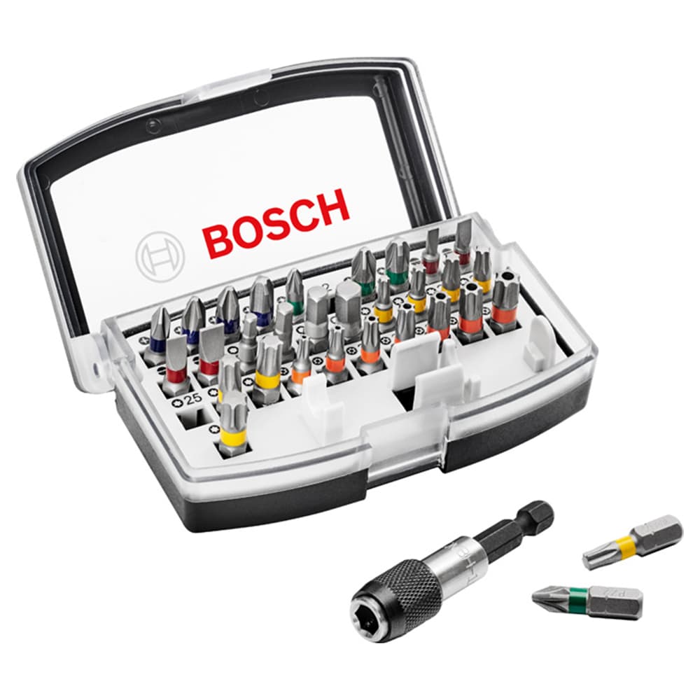 Set de puntas de atornillar, PH, PZ, H, T y soporte universal de cambio rápido, 32 unidades